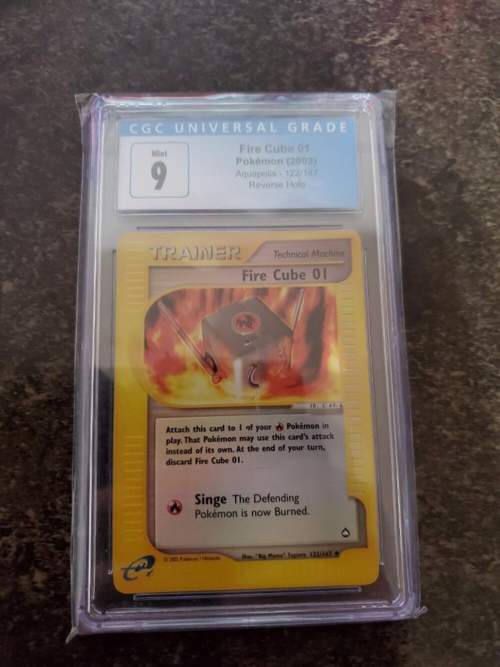 Reverse Holo Fire Cube 01 Aquapolis CGC Grade Mint 9